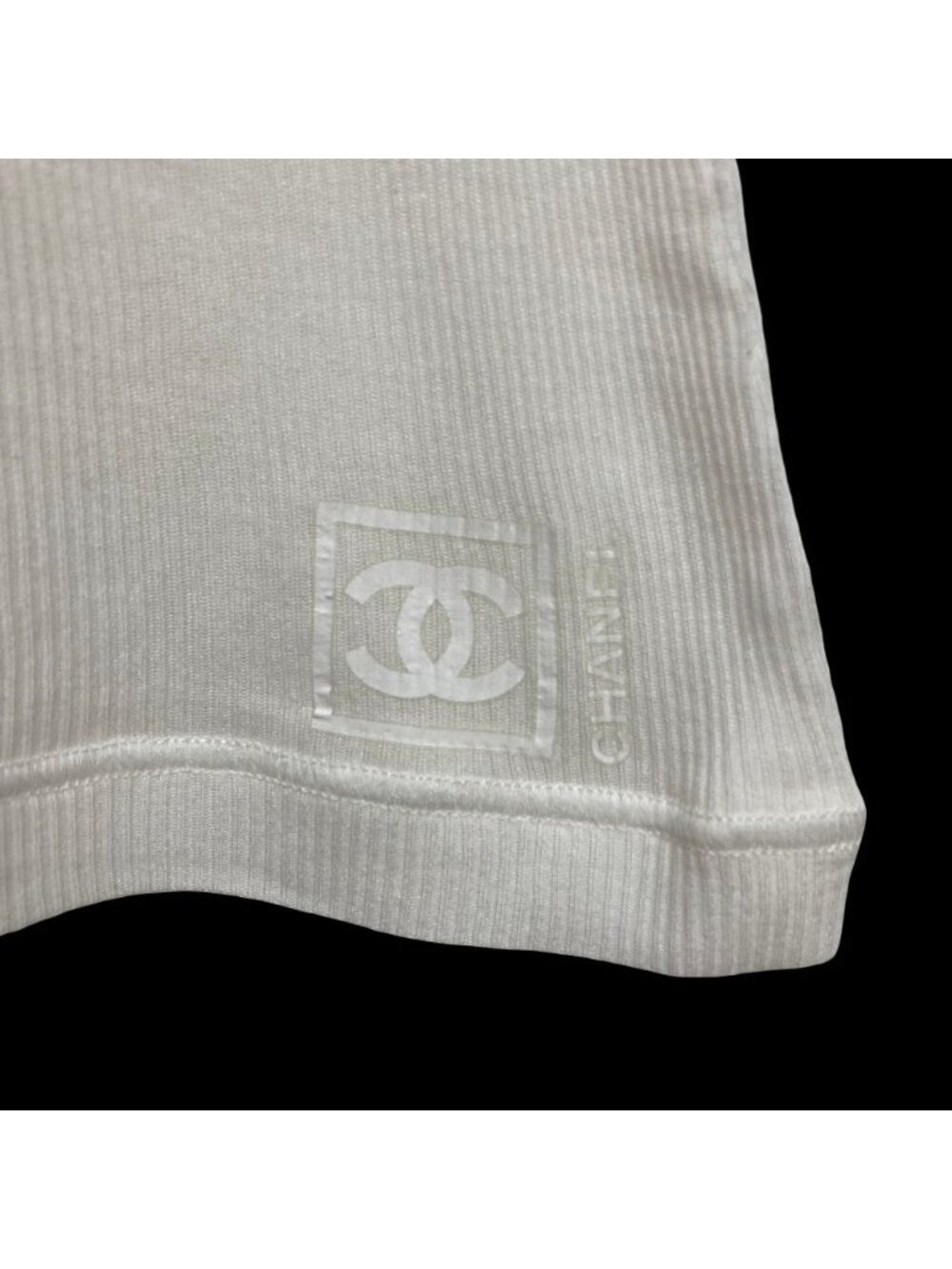 ★SOLD★ Chanel Sports CC Logo Print Ribbed Knit Tank Top Sleeveless Top White - Picture 3 of 8